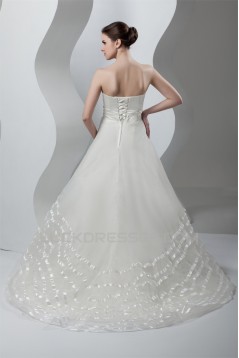 New Arrival Sleeveless Strapless A-Line Satin Organza Wedding Dresses 2030783