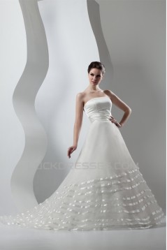 New Arrival Sleeveless Strapless A-Line Satin Organza Wedding Dresses 2030783