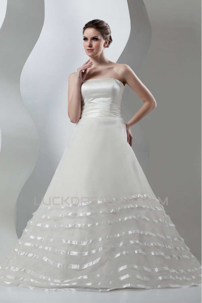 New Arrival Sleeveless Strapless A-Line Satin Organza Wedding Dresses 2030783