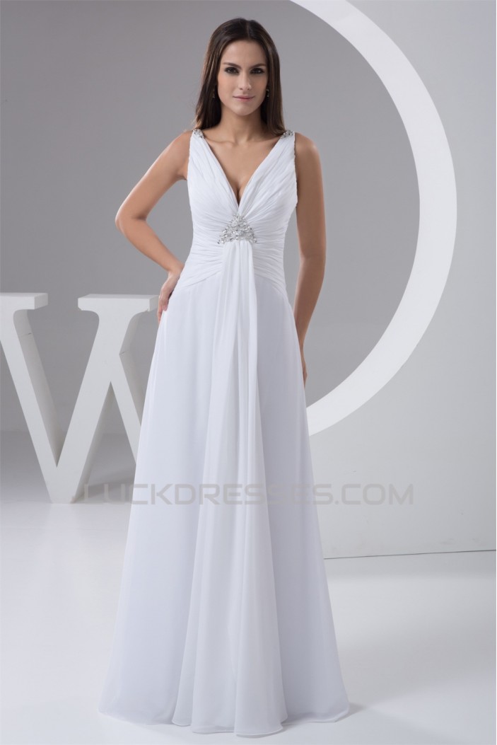 New Design A-Line Sleeveless Chiffon V-Neck Beaded Floor-Length Wedding Dresses 2030787