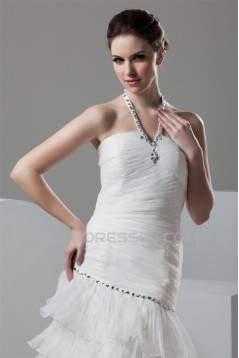 New Design Halter Satin Organza A-Line Sleeveless Beaded Wedding Dresses 2030791