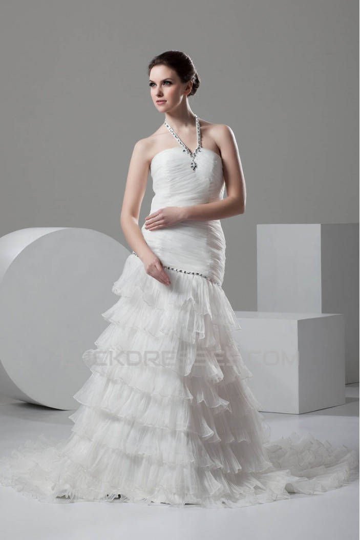 New Design Halter Satin Organza A-Line Sleeveless Beaded Wedding Dresses 2030791