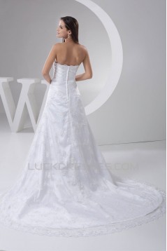 Elegant A-Line Satin Lace Strapless Wedding Dresses 2030795