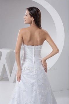 Elegant A-Line Satin Lace Strapless Wedding Dresses 2030795