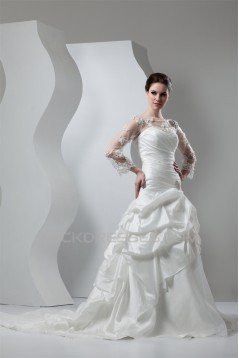 New Style A-Line Long Sleeve Lace Taffeta Sheer Sweet Wedding Dresses 2030801