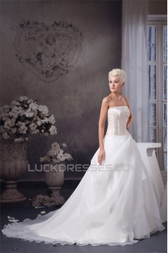 New Style Satin Strapless Sleeveless A-Line Beaded Wedding Dresses 2030805