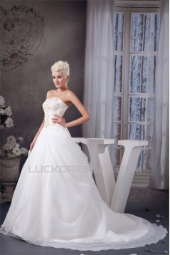 New Style Satin Strapless Sleeveless A-Line Beaded Wedding Dresses 2030805