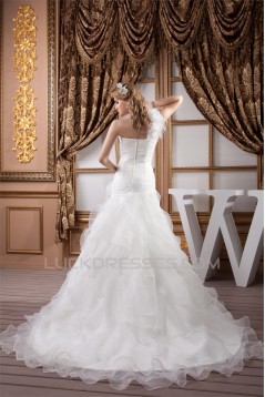 A-Line One-Shoulder Satin Organza Sleeveless Best Wedding Dresses 2030808