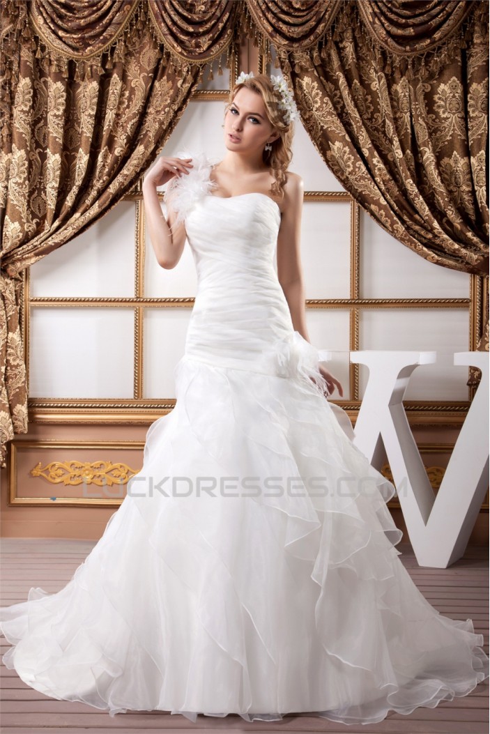 A-Line One-Shoulder Satin Organza Sleeveless Best Wedding Dresses 2030808