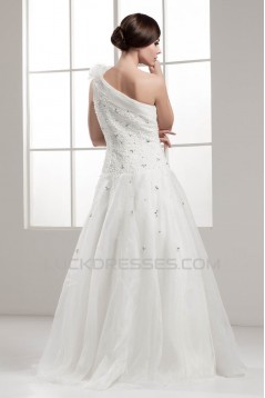 A-Line One-Shoulder Beaded Sleeveless Wedding Dresses 2030809