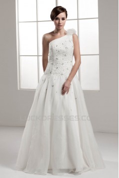 A-Line One-Shoulder Beaded Sleeveless Wedding Dresses 2030809