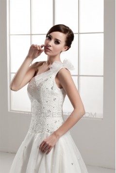 A-Line One-Shoulder Beaded Sleeveless Wedding Dresses 2030809