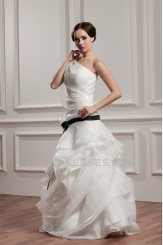 One-Shoulder A-Line Sleeveless Floor-Length Wedding Dresses 2030810