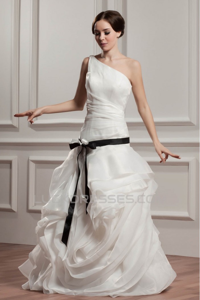 One-Shoulder A-Line Sleeveless Floor-Length Wedding Dresses 2030810