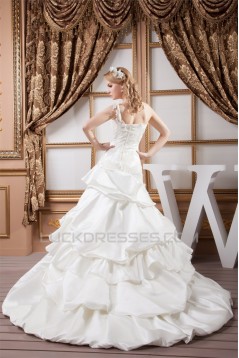 One-Shoulder A-Line Sleeveless Satin Lace Wedding Dresses 2030812