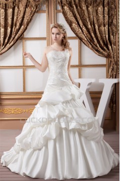 One-Shoulder A-Line Sleeveless Satin Lace Wedding Dresses 2030812