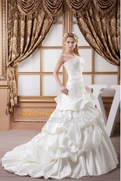 One-Shoulder A-Line Sleeveless Satin Lace Wedding Dresses 2030812