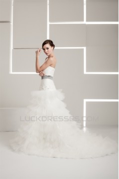 One-Shoulder A-Line Sleeveless Satin Taffeta Fine Netting Wedding Dresses 2030813