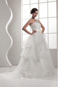 One-Shoulder Sleeveless Satin A-Line Lace Wedding Dresses 2030817
