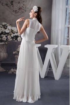 Pleats Floor-Length Sleeveless A-Line High-Neck Chiffon Wedding Dresses 2030820