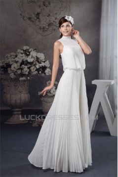 Pleats Floor-Length Sleeveless A-Line High-Neck Chiffon Wedding Dresses 2030820