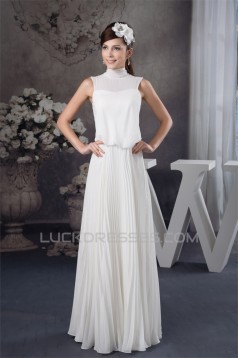 Pleats Floor-Length Sleeveless A-Line High-Neck Chiffon Wedding Dresses 2030820