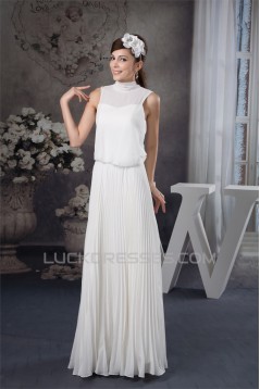 Pleats Floor-Length Sleeveless A-Line High-Neck Chiffon Wedding Dresses 2030820