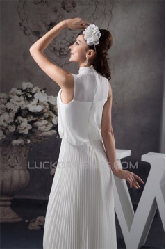 Pleats Floor-Length Sleeveless A-Line High-Neck Chiffon Wedding Dresses 2030820