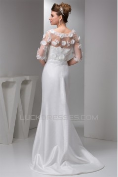 Portrait 3/4 Length Sleeve Satin Taffeta Fine Netting New Arrival Wedding Dresses 2030821