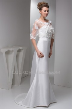 Portrait 3/4 Length Sleeve Satin Taffeta Fine Netting New Arrival Wedding Dresses 2030821