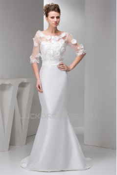 Portrait 3/4 Length Sleeve Satin Taffeta Fine Netting New Arrival Wedding Dresses 2030821