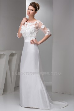 Portrait 3/4 Length Sleeve Satin Taffeta Fine Netting New Arrival Wedding Dresses 2030821