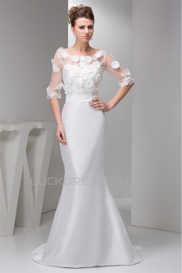 Portrait 3/4 Length Sleeve Satin Taffeta Fine Netting New Arrival Wedding Dresses 2030821