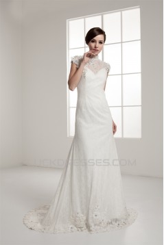 Portrait Sleeveless A-Line Lace Silk like Satin Fine Netting New Arrival Wedding Dresses 2030823