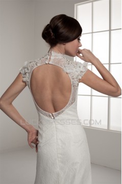 Portrait Sleeveless A-Line Lace Silk like Satin Fine Netting New Arrival Wedding Dresses 2030823