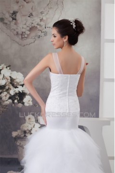Princess Sleeveless Satin Fine Netting Lace Straps Wedding Dresses 2030825