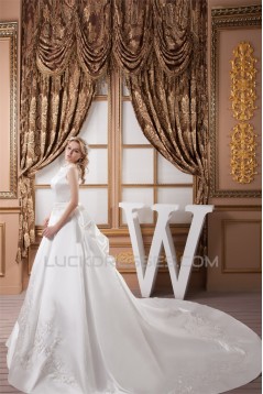 A-Line High-Neck Sleeveless Satin Most Beautiful Wedding Dresses 2030830