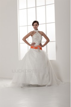 Satin Elastic Woven Satin Sleeveless High-Neck Wedding Dresses 2030834