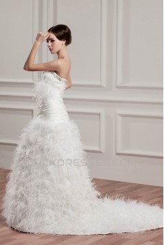 Satin Fine Netting A-Line Sleeveless Sweetheart Wedding Dresses 2030835