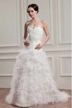 Satin Fine Netting A-Line Sleeveless Sweetheart Wedding Dresses 2030835