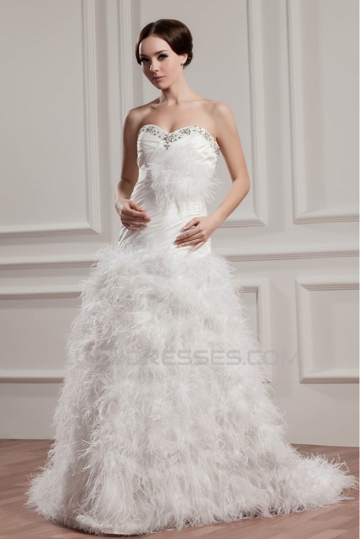 Satin Fine Netting A-Line Sleeveless Sweetheart Wedding Dresses 2030835