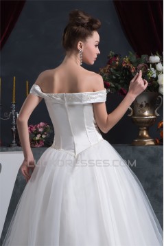 Ball Gown Satin Fine Netting Beading Floor-Length Beaded Wedding Dresses 2030837