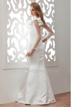 Satin Fine Netting Long Sleeve Bateau Mermaid/Trumpet Wedding Dresses 2030838