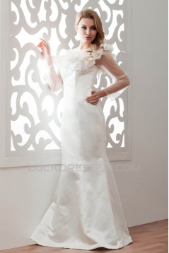 Satin Fine Netting Long Sleeve Bateau Mermaid/Trumpet Wedding Dresses 2030838