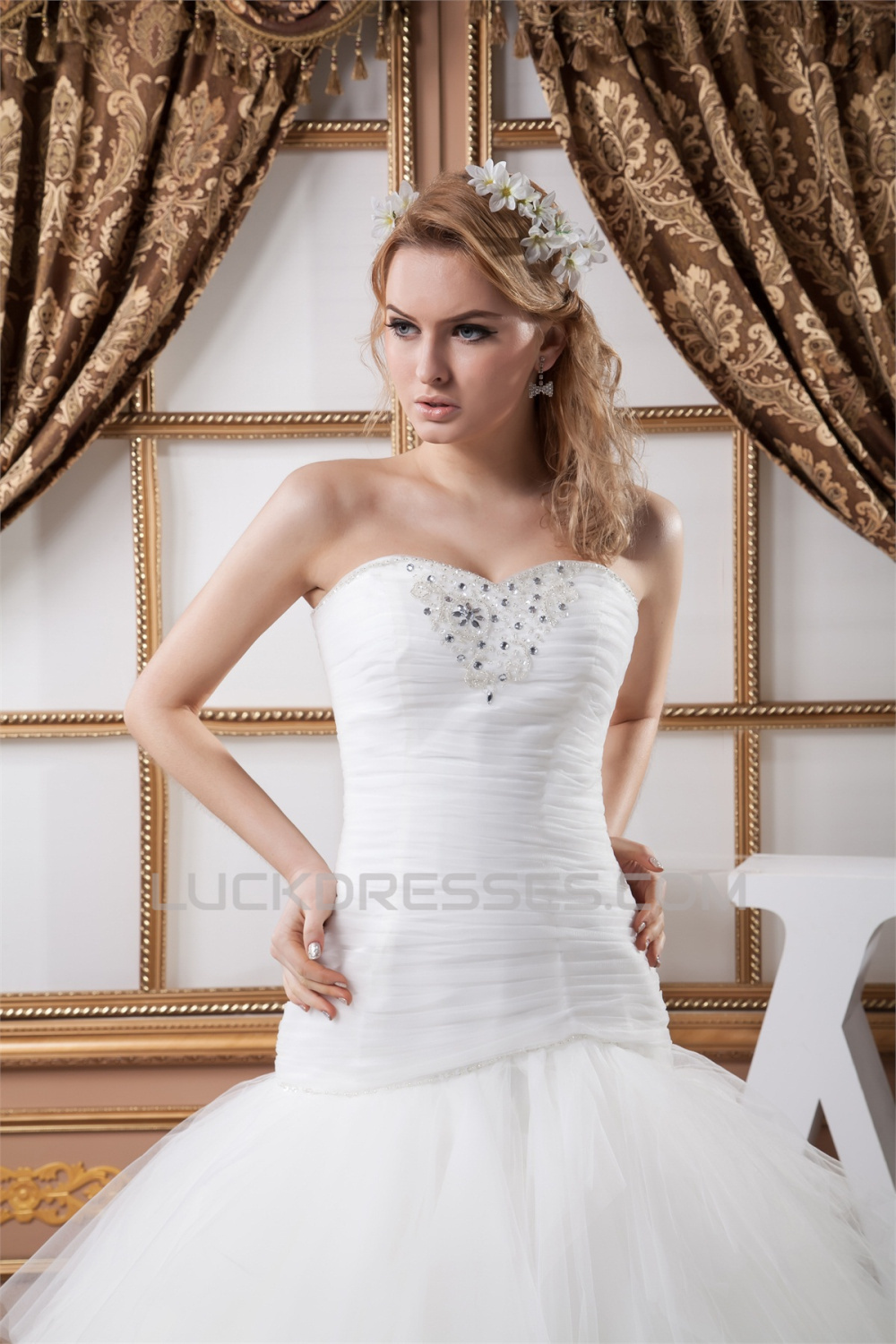 Satin Fine Netting Sweetheart Ball Gown Beaded Wedding Dresses 2030847 3156