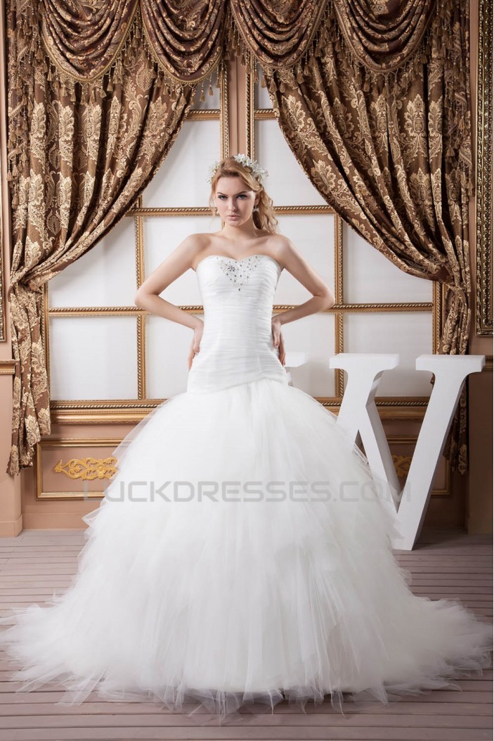 Satin Fine Netting Sweetheart Ball Gown Beaded Wedding Dresses 2030847