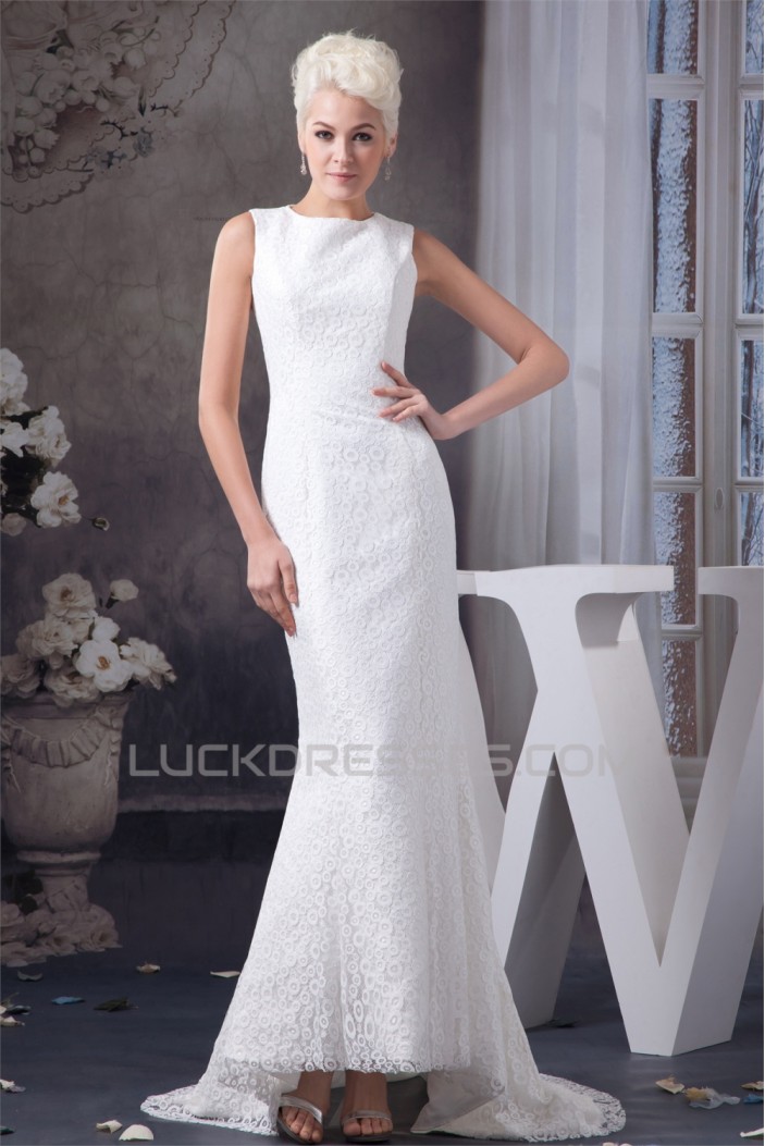 Satin Lace Portrait Mermaid/Trumpet Sleeveless Wedding Dresses 2030852