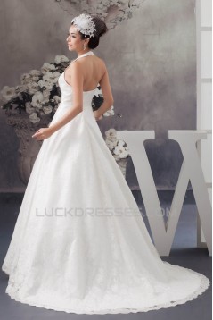 Satin Lace Taffeta Halter Sleeveless A-Line Best Wedding Dresses 2030855