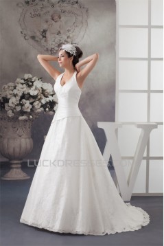 Satin Lace Taffeta Halter Sleeveless A-Line Best Wedding Dresses 2030855