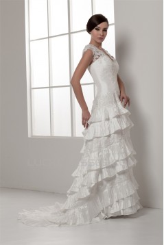 Satin Lace Taffeta Sleeveless A-Line V-Neck New Arrival Wedding Dresses 2030856